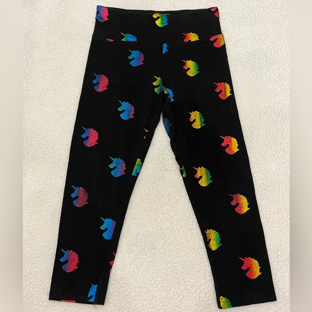Justice Black and Red Unicorn Print Capri Leggings